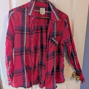 Pink American eagle Plaid Button-Up Shirt Size Large